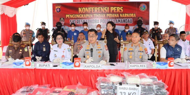 Kapolda Kalteng Pimpin Konferensi Pers, Ungkap 33,8 KG Narkoba di Lamandau