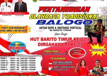 Disbudparpora Barito Timur Gelar Pertandingan Tradisional Balogo Meriahkan Hari Jadi ke-22 Barito Timur dan HUT ke-79 RI