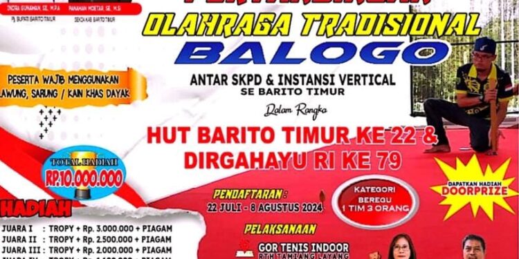 Disbudparpora Barito Timur Gelar Pertandingan Tradisional Balogo Meriahkan Hari Jadi ke-22 Barito Timur dan HUT ke-79 RI