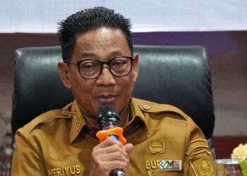 Bupati Murung Raya, Heriyus, ketika menyampaikan sambutan dalam penandatanganan MoU dengan Bank Kalteng, Selasa (4/11/2025).