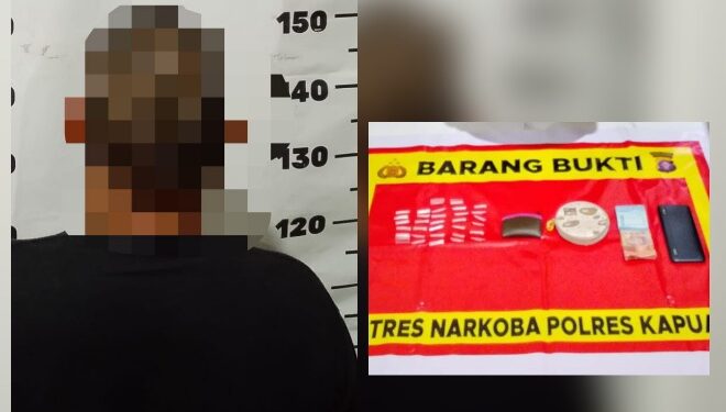 AR (46) dan barang bukti sabu yang telah diamankan polisi.