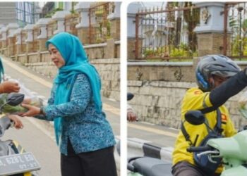 Ketua TP PKK Kabupaten Barito Utara, Hj. Maya Savitri Shalahuddin dan Ketua GOW Mira Apriyantinada Felix Y. Tingan, membagikan paket sayur mayur dan telur, Jumat (20/2/2026).