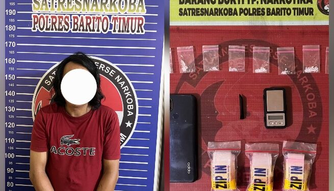 A alias Ancah yang diamankan polisi beserta barang bukti.