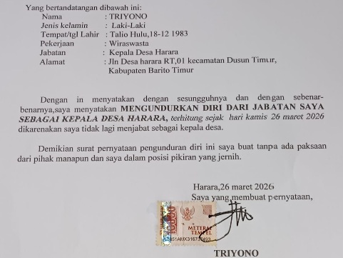 Tangkap layar surat pengunduran diri Triyono yang beredar.