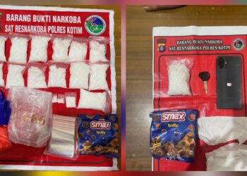 Barang bukti yang diamankan dari dua tersangka.