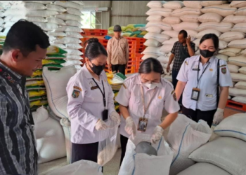 Pengecekan beras yang dilaksanakan Dinas Tanaman Pangan Hortikultura dan Peternakan Provinsi Kalteng di Gudang Bulog.
