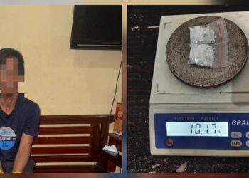 K (45) dan barang bukti diduga sabu.