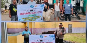 Penyerahan hewan kurban oleh manajemen PT KSL untuk masyarakat, Selasa (26/5/2026).