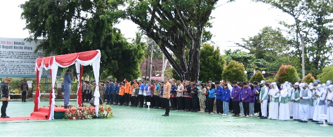 Sekda Barito Utara, Muhlis memimpin Upacara Hut ke-69 Kalteng dan Harkitnas, Sabtu (23/5/2026).