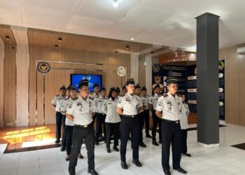 Kepala Rutan Tamiang Layang, Agung Novarianto, mengikuti apel secara virtual dengan Kanwil Ditjenpas Kalteng, Senin (25/5/2026). (Ist)
