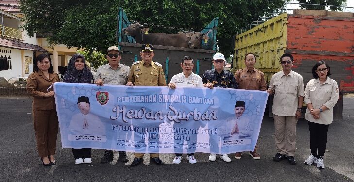 Penyerahan bantuan sapi kurban dari Pemprov Kalteng yang diterima langsung oleh Bupati Bartim M. Yamin, Senin (25/5/2026). (Ist)