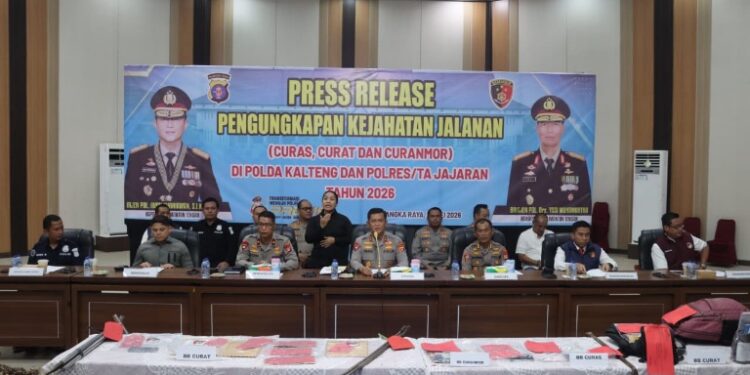 Press Release Serentak Pengungkapan Kejahatan Jalanan yang digelar di Aula Graha Bhayangkara Polda Kalimantan Tengah, Sabtu (30/5/2026). (Ist)