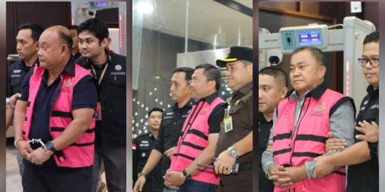 DH selaku mantan Kepala BGN, SS selaku mantan Wakil Kepala BGN Bidang Operasional Pemenuhan Gizi, dan LP selaku Wakil Kepala BGN Bidang Pengembangan Organisasi dan Hubungan Kelembagaan, yang ditetapkan tersangka kemudian ditahan Kejagung RI, Rabu (3/6/2026). (Ist)