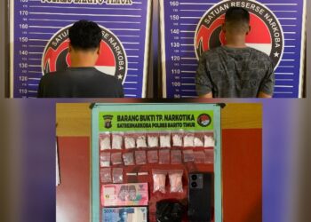 Kedua tersangka AR (38) dan SA (36), serta barang bukti.