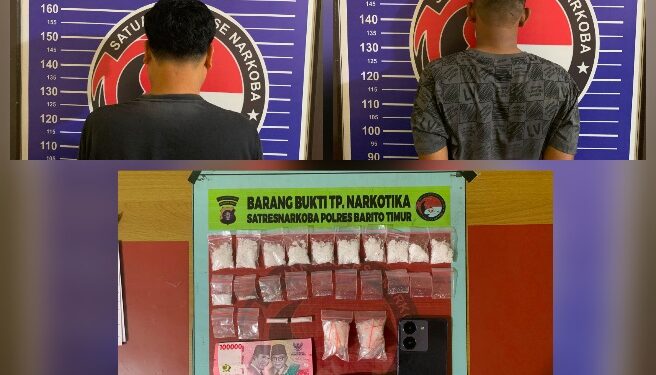 Kedua tersangka AR (38) dan SA (36), serta barang bukti.