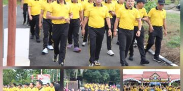 Kapolres Bartim AKBP Eddy Santoso, dan jajaran mengikuti Jalan Sehat dan Senam bersama, Sabtu (13/6/2026).
