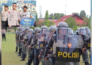 Jajaran Polres Bartim tampil impresif dalam Lomba Dalmas, Senin (22/6/2026). INZET: Wakapolda Kalteng Brigjen Pol Yosi Muhamartha, menyerahkan penghargaan yang diterima personel Polres Bartim. (Ist)