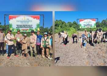 Kapolsek Pematang Karau IPDA Rikardo Hutahean, memimpin penanaman jagung dan menyerahkan bantuan berupa bibit dan pupuk, Kamis (25/6/2026).
