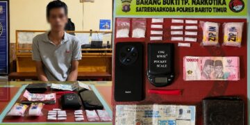 AJP (24), Warga Desa Bamban, Kecamatan Benua Lima, yang diamankan beserta barang bukti.