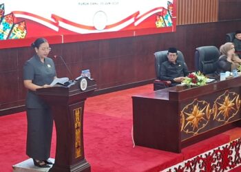Juru bicara Fraksi PDI Perjuangan, Kabik Amaz Jashika, menyampaikan ketika menyampaikan pandangannya terhadap Raperda Pertanggungjawaban APBD TA 2025, Jumat (5/6/2026).