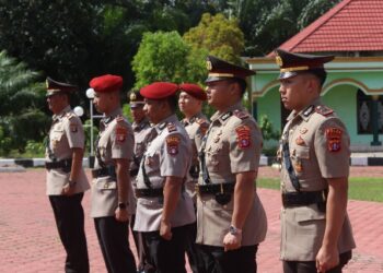 Serah terima jabatan (sertijab) dan pelantikan sejumlah pejabat utama yang dipimpin langsung Kapolres Gunung Mas AKBP Heru Eko Wibowo, S.I.K., M.H., di Lapangan Tantya Sudhirajati Polres Gunung Mas, Senin (22/6/2026).