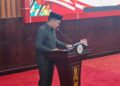 Juru Bicara Fraksi PKB, Mahyono, saat menyampaikan pandangan umum fraksi dalam Rapat Paripurna DPRD Murung Raya yang membahas usulan perubahan struktur perangkat daerah, Selasa (23/6/2026).