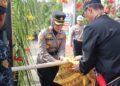 Penyambutan AKBP Arum Sari Puspita Dewi sebagai Kapolres Gunung Mas, menggantikan AKBP Heru Eko Wibowo, di Mako Polres Gunung Mas, Jalan Bhayangkara, Kuala Kurun, Jumat (17/7/2026). (ist hms)