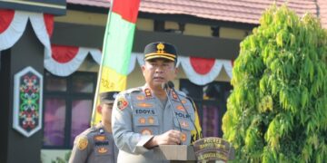 Kapolres Bartim AKBP Eddy Santoso, memimpin Apel Aman Nusa II Antisipasi Karhutla, Selasa (21/7/2026).