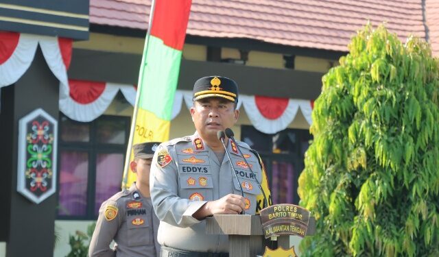 Kapolres Bartim AKBP Eddy Santoso, memimpin Apel Aman Nusa II Antisipasi Karhutla, Selasa (21/7/2026).