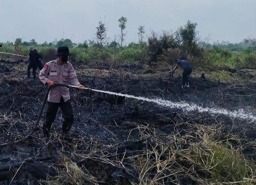 Pemadaman karhutla yang dilakukan Satgas Aman Nusa II Polresta Palangka Raya di Danau Rangas, Sabtu (25/7/2026). (ist)
