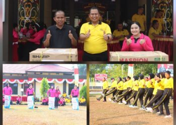 Kapolres Bartim AKBP Eddy Santoso, bersama jajaran dalam memerihkan HUT ke-81 RI di Mako Polres Barito Timur, Jumat (14/8/2026). (ist)
