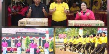 Kapolres Bartim AKBP Eddy Santoso, bersama jajaran dalam memerihkan HUT ke-81 RI di Mako Polres Barito Timur, Jumat (14/8/2026). (ist)