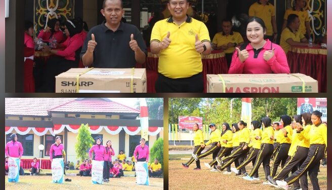 Kapolres Bartim AKBP Eddy Santoso, bersama jajaran dalam memerihkan HUT ke-81 RI di Mako Polres Barito Timur, Jumat (14/8/2026). (ist)