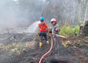 Ketua DPRD Murung Raya, Rumiadi, turut ambil bagian dalam memadamkan kebakaran hutan dan lahan, baru - baru tadi.
