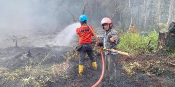 Ketua DPRD Murung Raya, Rumiadi, turut ambil bagian dalam memadamkan kebakaran hutan dan lahan, baru - baru tadi.
