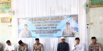 Pelaksanaan peringatan Maulid Nabi Besar Muhammad SAW 1448 H/2026 M di Masjid Al Harist Polres Barito Timur, Senin (24/8/2026). (ist)