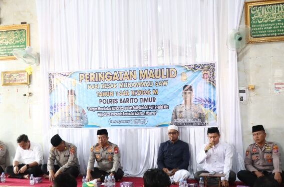 Pelaksanaan peringatan Maulid Nabi Besar Muhammad SAW 1448 H/2026 M di Masjid Al Harist Polres Barito Timur, Senin (24/8/2026). (ist)