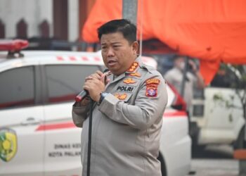 Kapolresta Palangka Raya Kombes Pol Dedy Supriadi, S.I.K., M.H., memimpin apel kesiapan personel gabungan di Kantor BPBD Kota Palangka Raya, Senin (31/8/2026). (ist)
