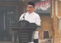 Bupati Barito Utara, H. Shalahuddin, menyampaikan pesan kepada masyarakat disela pelaksanaan Slat Istisqa, Minggu (30/8/2026).