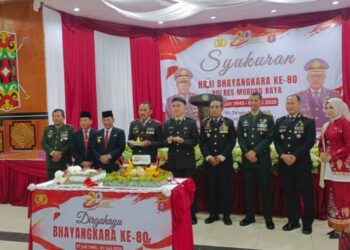 Ketua DPRD Murung Raya, Rumiadi, menghadiri acara syukuran dalam rangka memperingati Hari Bhayangkara ke-80 yang diselenggarakan oleh Polres Murung Raya di Gedung Pertemuan Umum (GPU) Kota Puruk Cahu, Rabu (1/7/2026).