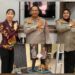 Kapolres Barito Timur AKBP Eddy Santoso, S.I.K., M.H. dan Camat Karusen Janang, Bewini, berpose bersama (atas). Dan pegawai menerima secara langsung peralatan pemadaman karhutla, Rabu (3/9/2026).
