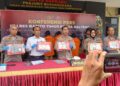 Kapolres Barito Timur AKBP Iqbal Sengaji, S.I.K., M.Si., didampingi jajaran PJU dalam konferesi pers, Senin (28/6/2026).