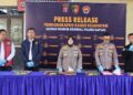 Kapolres Kapuas AKBP Rina Perwitasari, beserta jajaran dalam press release pengungkapan kasus kejahatan, Senin (7/9/2026). (ist)