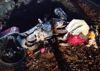 Yamaha Mio Soul warna hitam merah nomor polisi KH 5424 DB yang rusak parah usai kecelakaan. (ist)