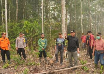 Bupati Barito Utara, H. Shalahuddin, saat meninjau langsung penanganan karhutla di Kecamatan Teweh Selatan, Minggu (20/9/2026).