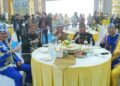 Bupati Barito Utara, H. Shalahuddin (dua dari kanan) bersama Gubernur Kalteng, H. Agustiar Sabran, dan jajaran kepala daerah di Kalimantan Tengah ketika menghadiri HUT Barito Selatan, Senin (21/9/2026).