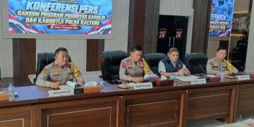 Kapolda Kalteng Irjen Pol Iwan Kurniawan, memimpin konferensi pers gakum Program Prioritas Kapolri dan Karhutla Kalteng, Rabu (21/10/2026). (ist)